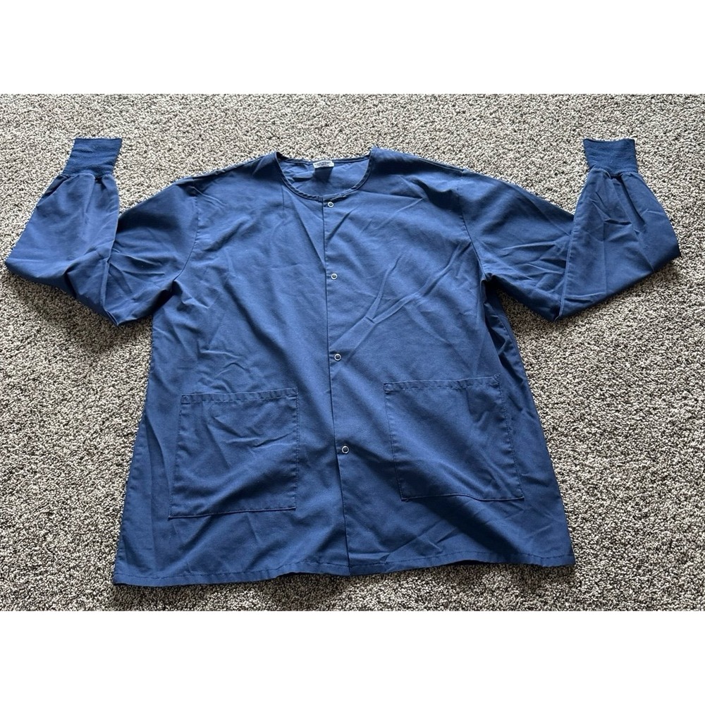 Medline Women's Navy Blue‎ Long Sleeve Snap Button down Scrub Top Size Medium